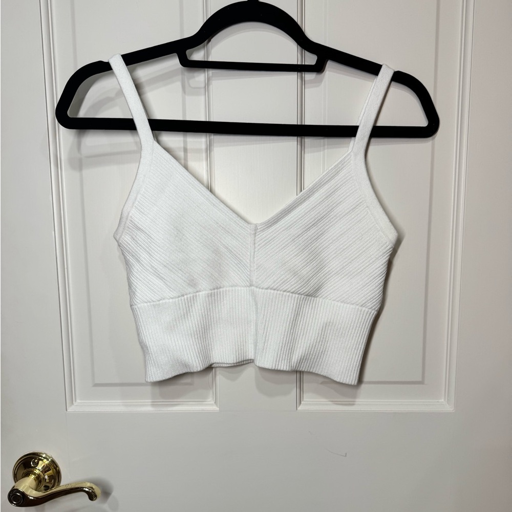 Club Monaco White Ribbed Knit Crop Tank Top Size Small
